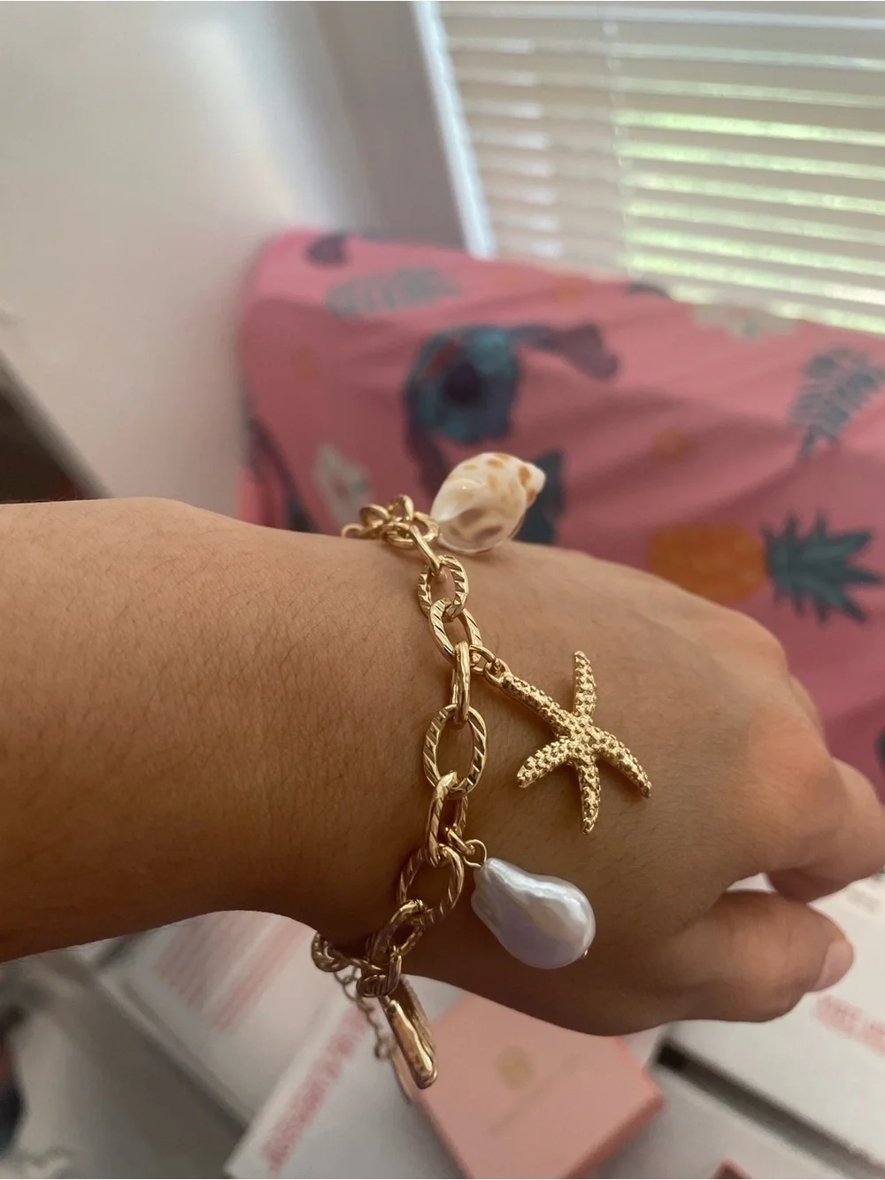 House of Harlow 1960 Gold and White Sea Charm Bracelet